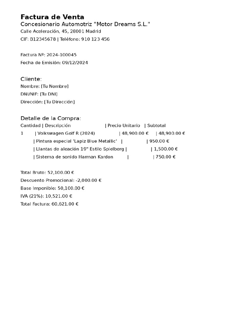 Factura Golf R | PDF