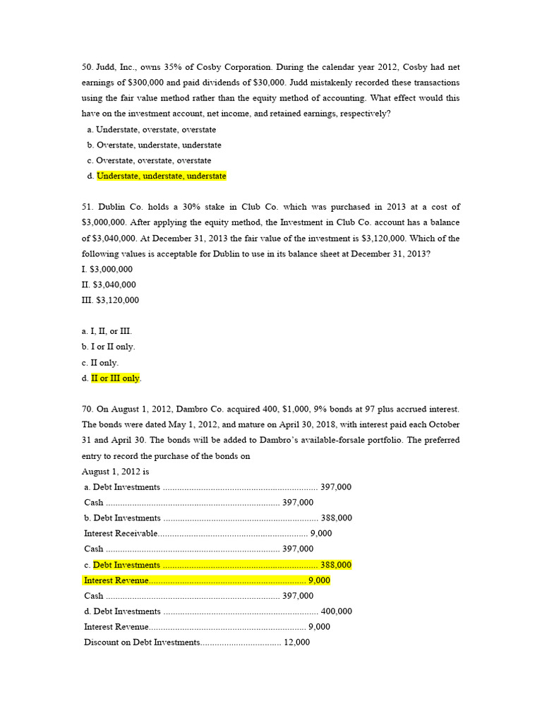 Accounting for Investments and Bonds | PDF | Equity (Finance) | Bonds ...