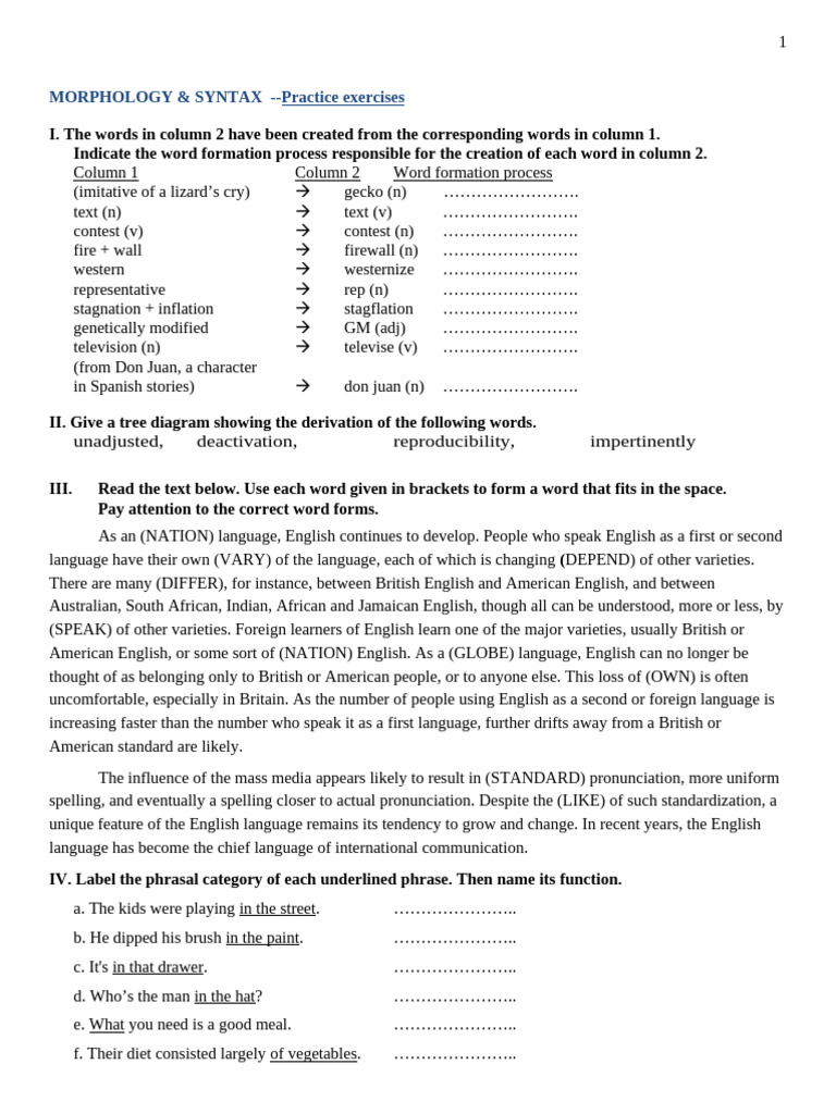 M-Syntax Practice1 +keys | PDF | Clause | English Language