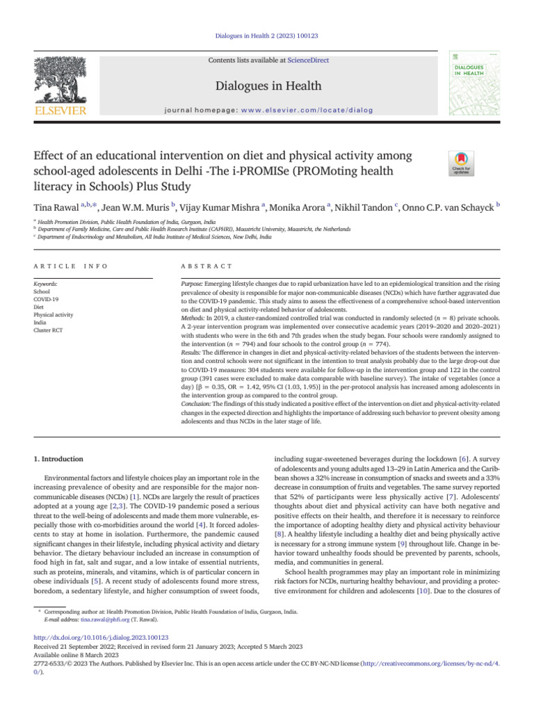 School-Based Health Intervention in Delhi | PDF | Obesity