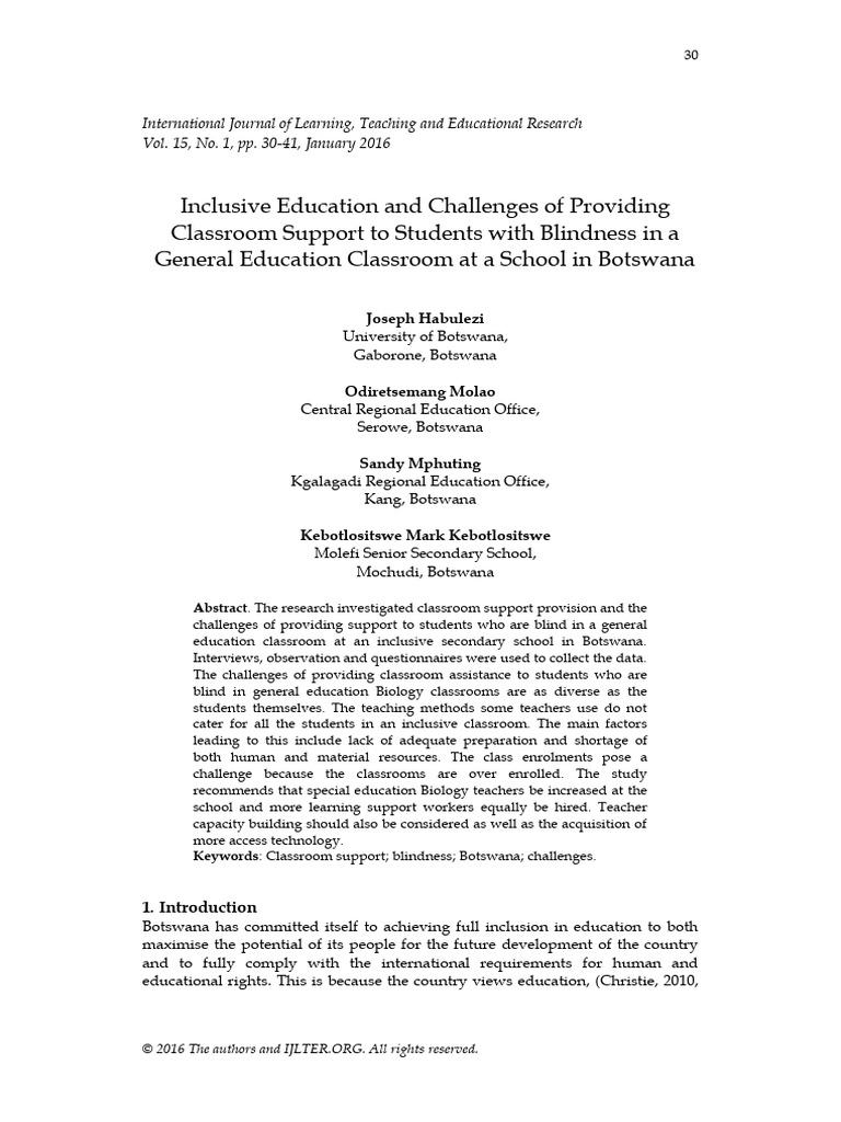 Inclusive Education And Challenges Of Pr Pdf Teachers Special