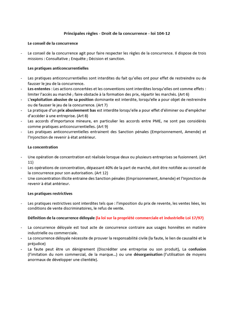 Règles essentielles du droit de la concurrence | PDF | Règles de ...