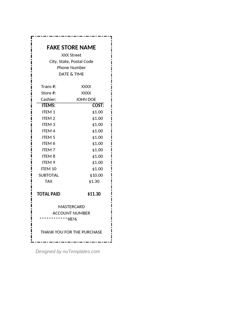 Rolex Receipt Template Excel PDF