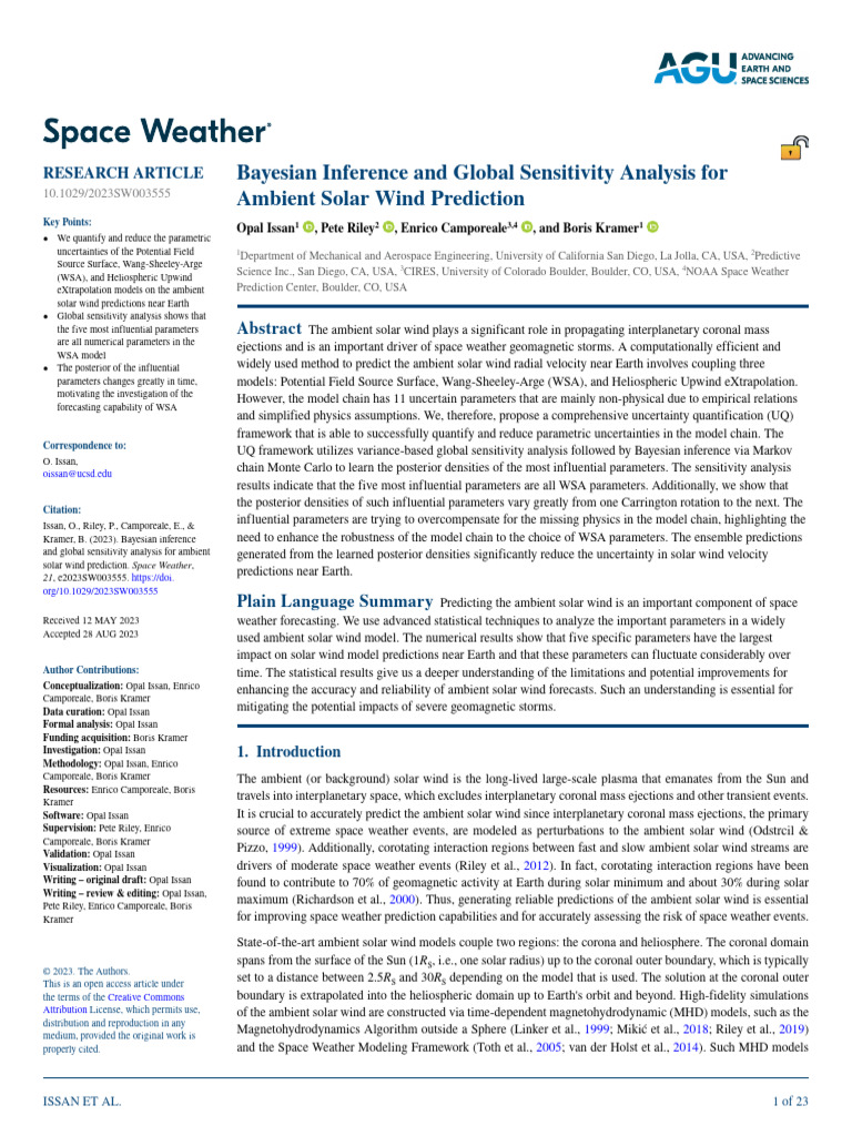 Bayesian Inference and Global Sensitivity Analysis For Ambient Solar ...