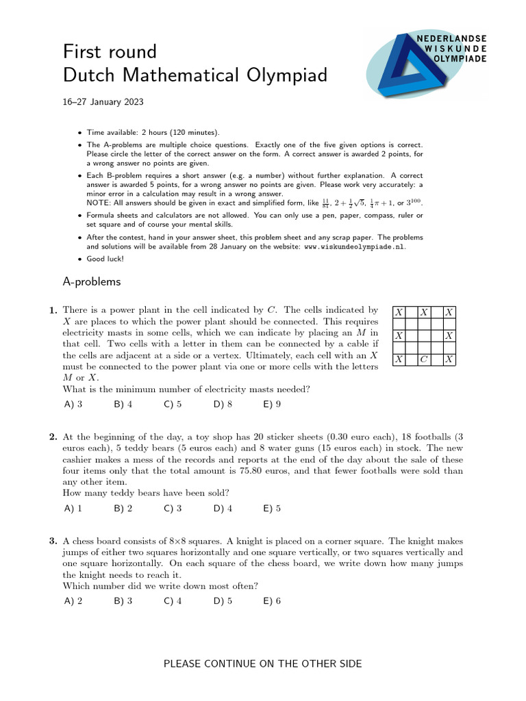 Dutch Mathematical Olympiad 2023 Problems | PDF | Integer | Mathematics