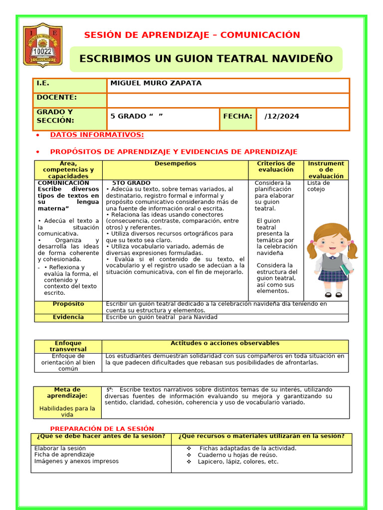 Guion Teatral Corto Navideño para Niños | PDF | Teatro | Evaluación