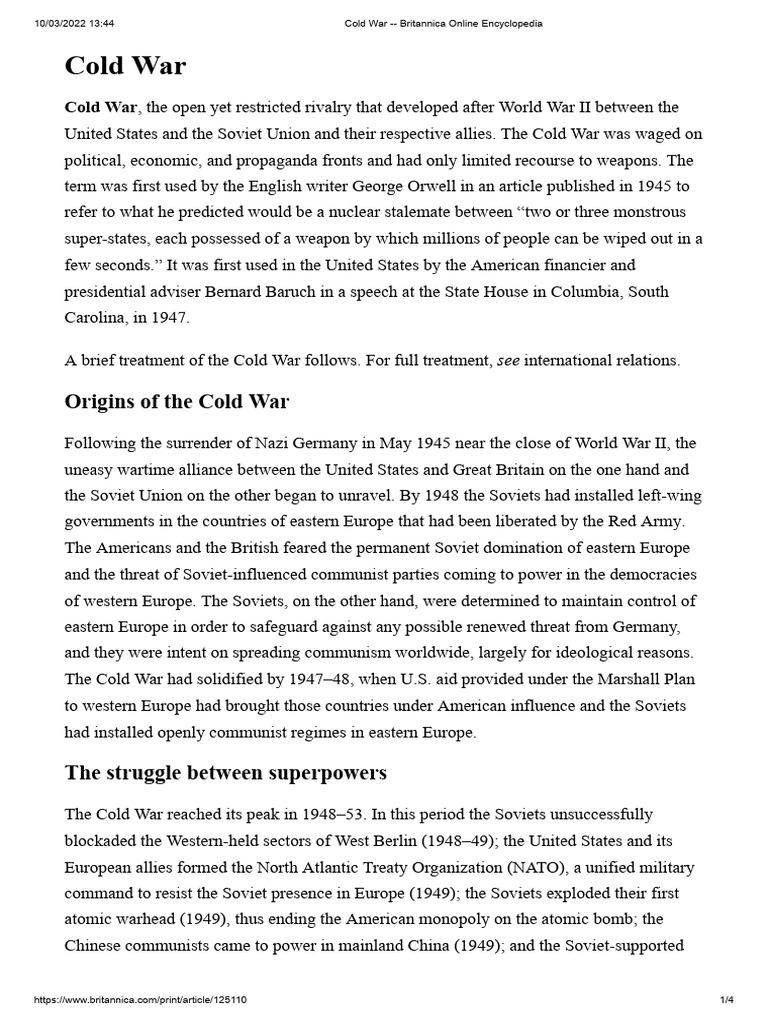 Overview of the Cold War | PDF | Cold War | Soviet Union