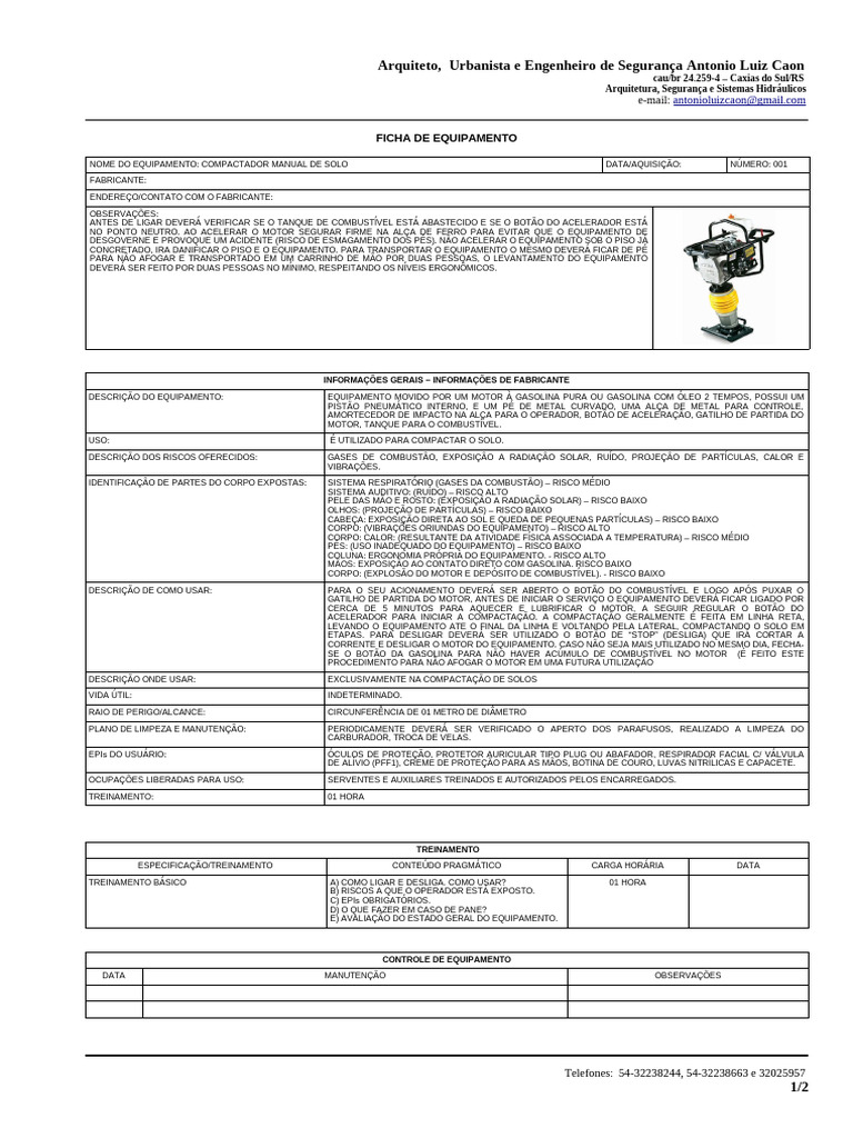 Compactador Manual de Solo: Guia de Uso e Segurança | PDF | Motores