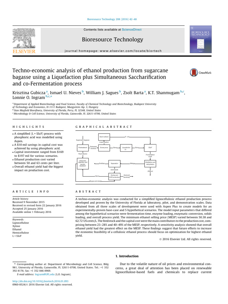 Techno-Economic Analysis of Ethanol from Bagasse | PDF | Cellulosic ...
