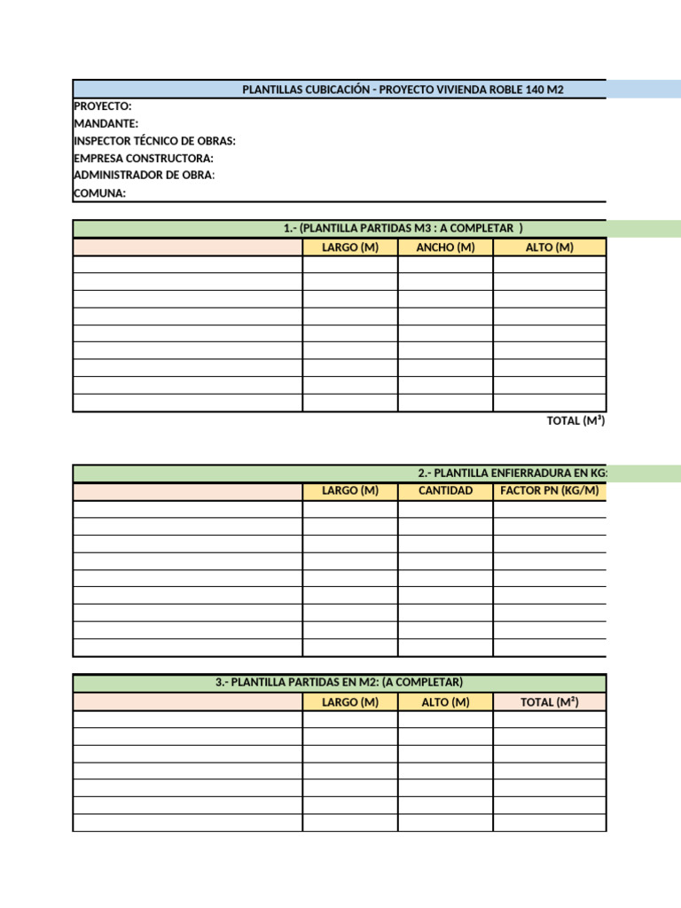 Plantilla de Cubicación para Vivienda 140 m² | PDF