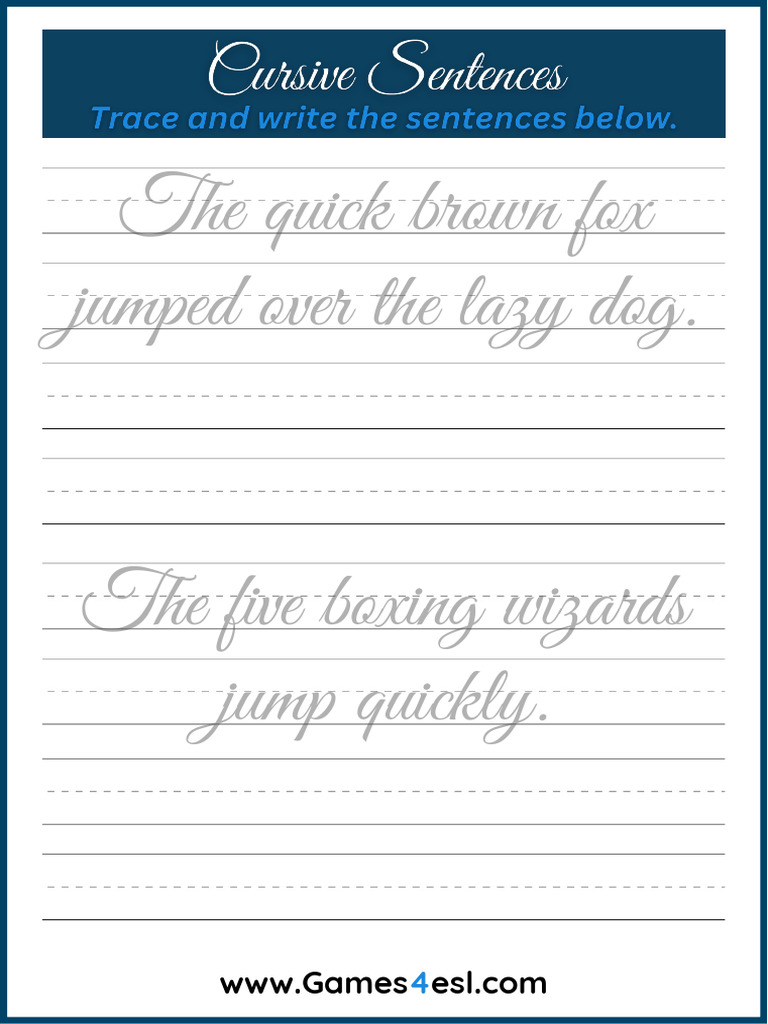 Cursive Sentences Writing Practice Worksheets PDF