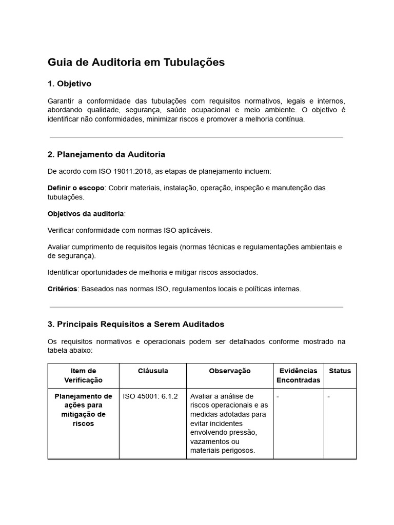Auditoria de Conformidade em Tubulações | PDF | ISO 9000