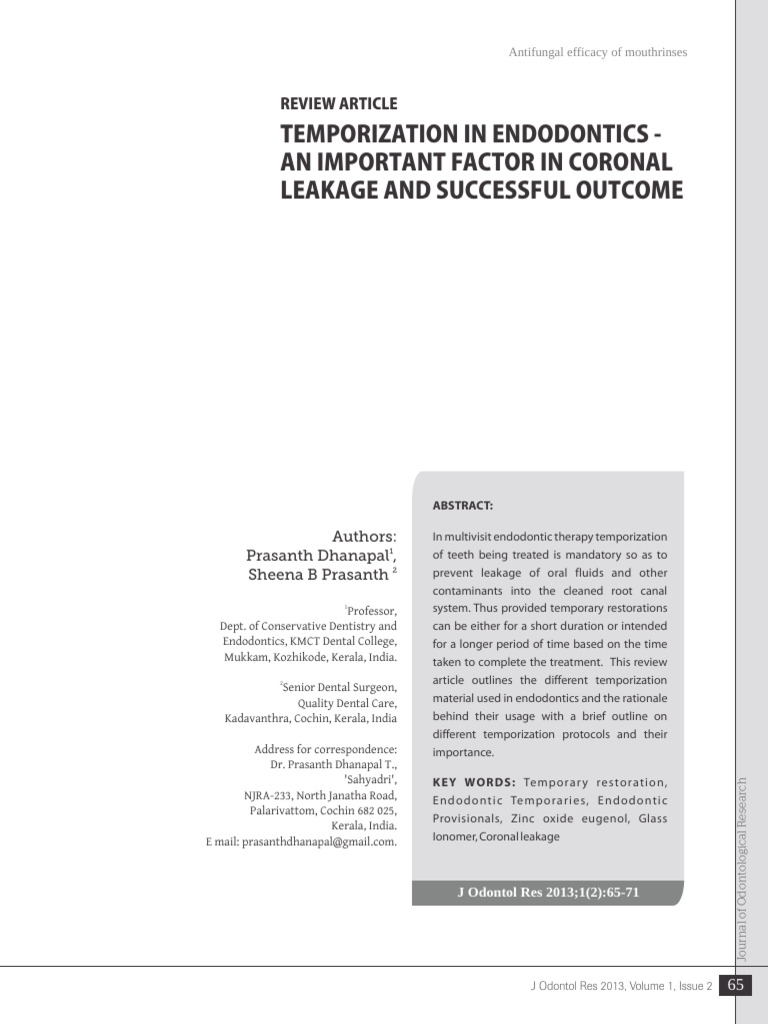 Temporization in Endodontics | PDF | Dental Composite | Materials