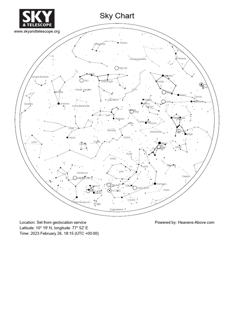 Sky Chart 26022023 Sunday 1145 PM | PDF | Stellar Groupings | Sky Regions