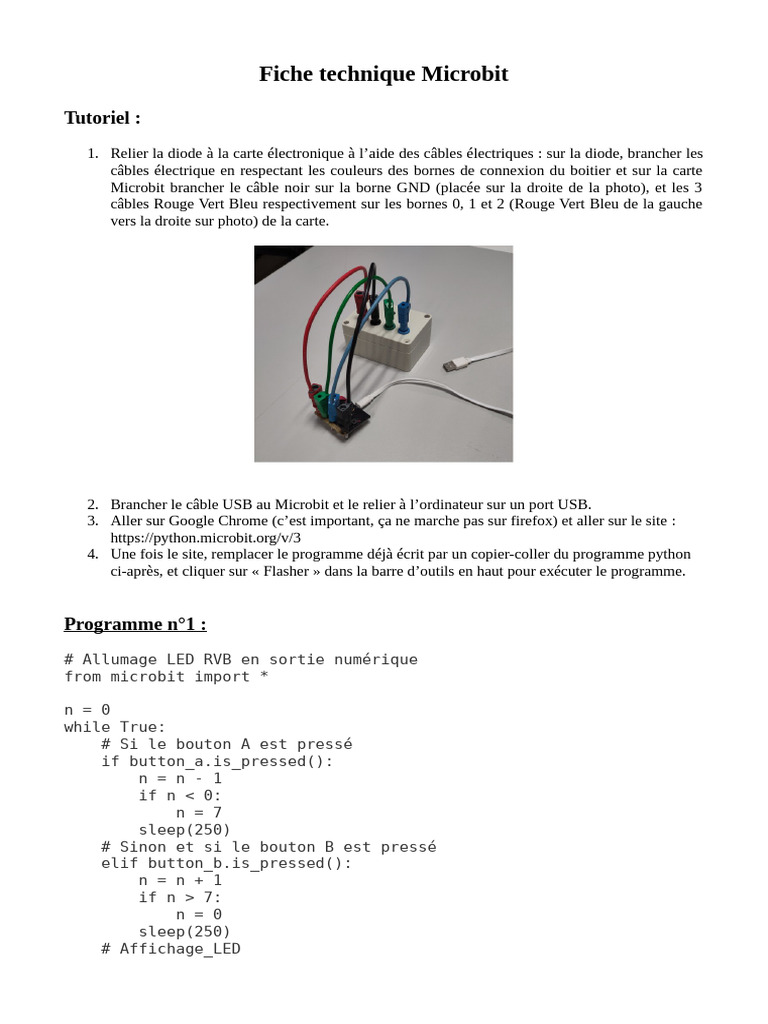 Tutoriel Microbit : Allumer LED RVB | PDF | Modèle de couleur en RVB | USB