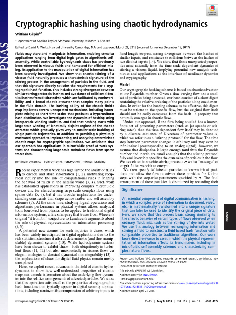 Chaotic Hydrodynamics for Cryptographic Hashing | PDF | Chaos Theory ...