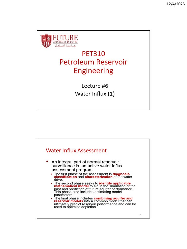 PET310 Petroleum Reservoir Engineering - Lec6-Water Influx | PDF ...