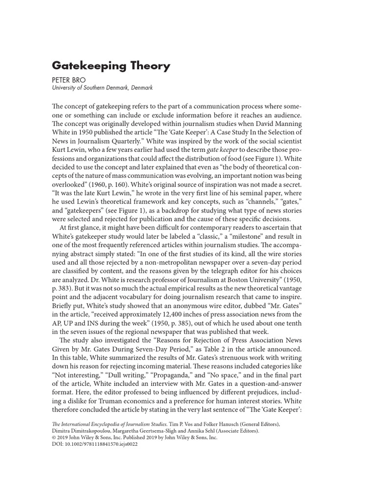 David Manning White's Gatekeeping Theory | PDF | News | Journalism
