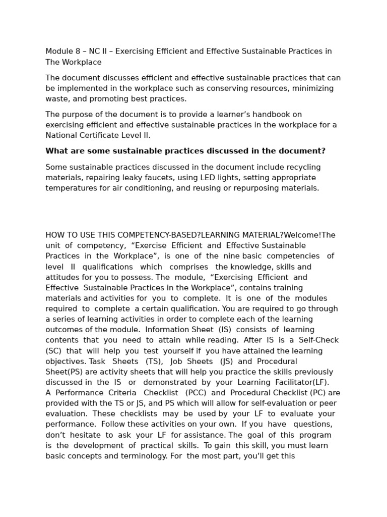 Sustainable Practices in the Workplace | PDF | Learning | Cognition
