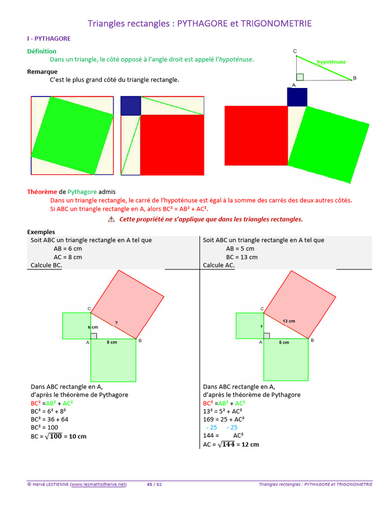 Pythagore et Trigonométrie des Triangles | PDF | Fonction ...