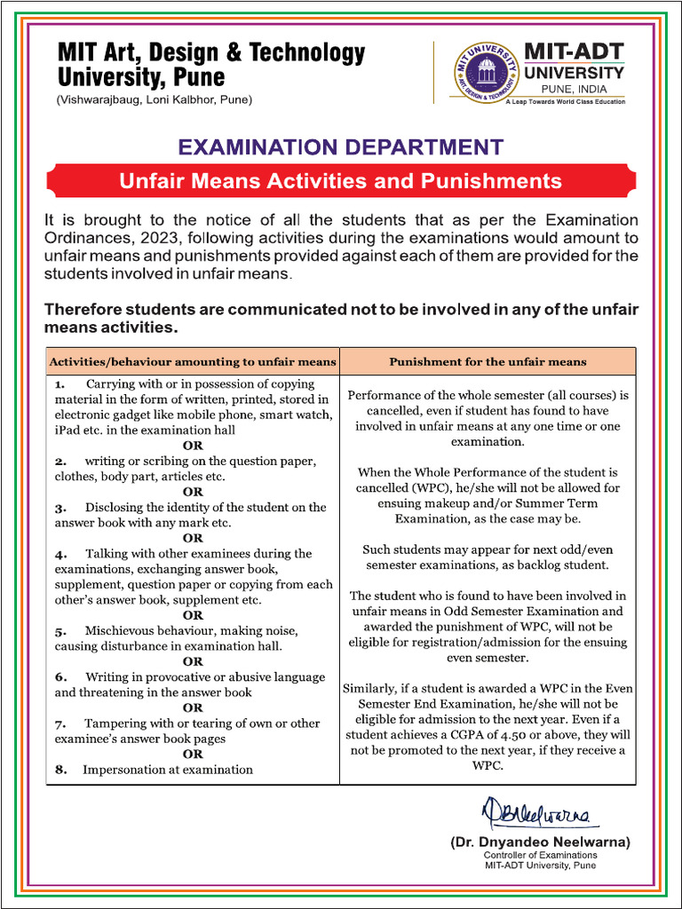 Unfair Means Activities and Punishments | PDF