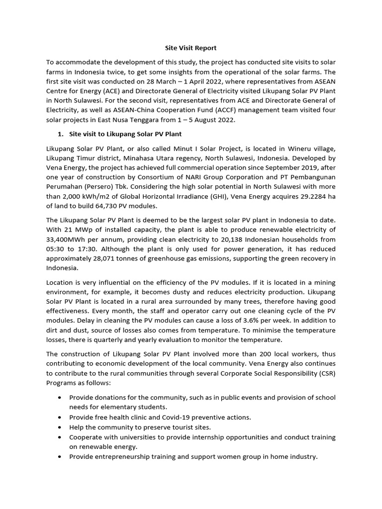 Solar PV Study Site Visit Report ACE | PDF | Solar Power | Photovoltaics