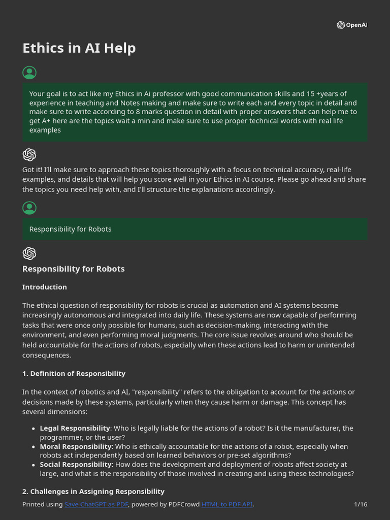 Responsibility in AI and Robotics Ethics | PDF | Technological ...
