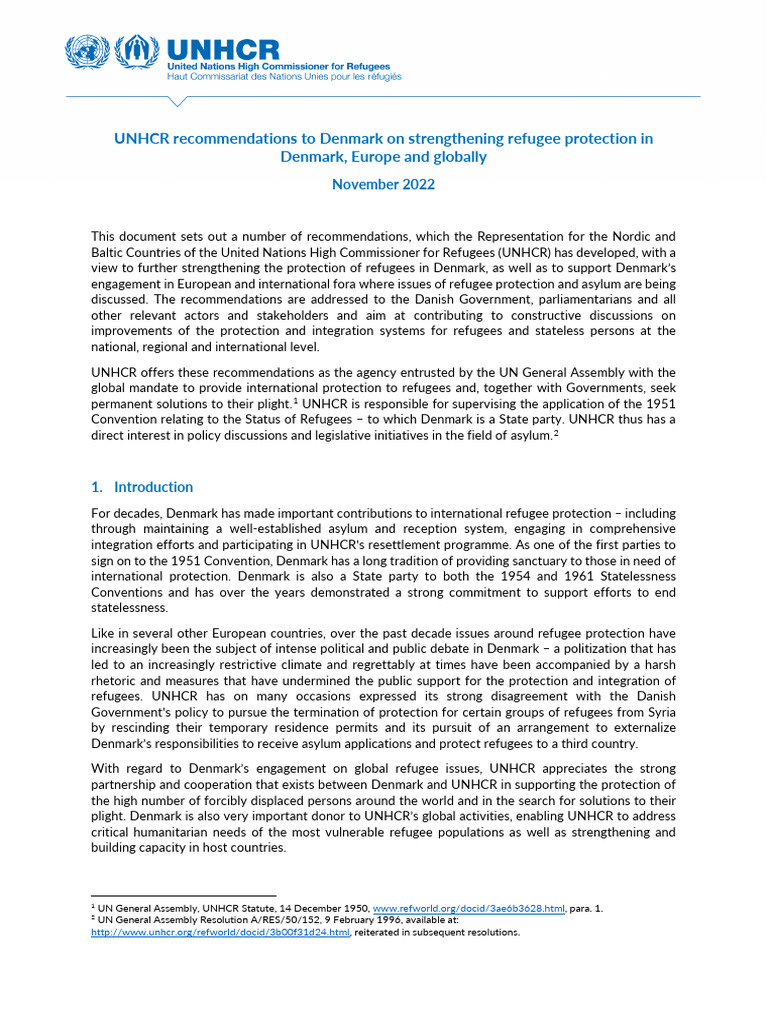 UNHCR Recommendations for Denmark's Refugee Policy | PDF | Refugee ...
