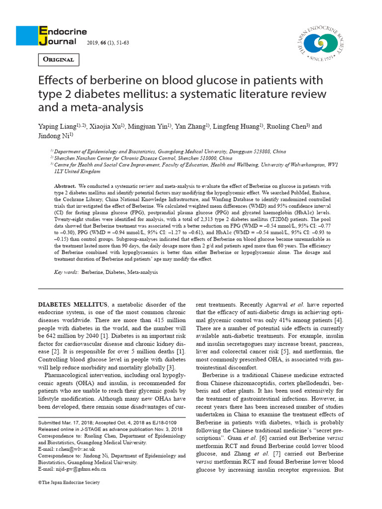 Berberine Liang Et Al., 2018 | PDF | Diabetes | Clinical Medicine