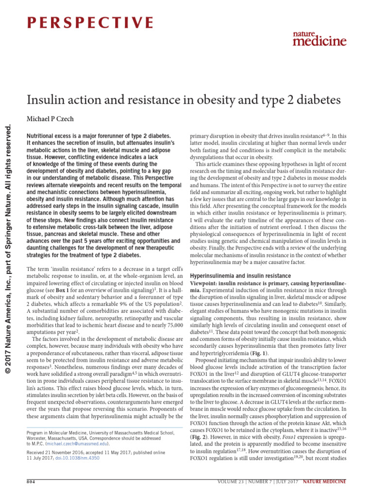 Insulin Action and Resistance in Obesity and Type 2 Diabetes | PDF ...