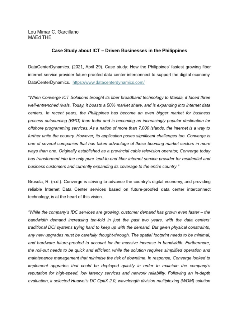 Case Study About ICT Driven Business in The Philippines | PDF | Fiber ...