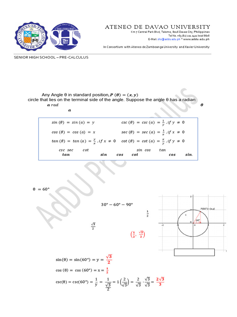 Pre-Calculus: Circular Functions Guide | PDF | Trigonometric Functions ...