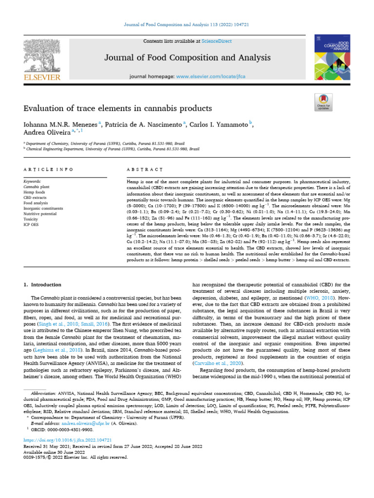 Evaluation of Trace Elements in Cannabis Products | PDF | Nutrition ...