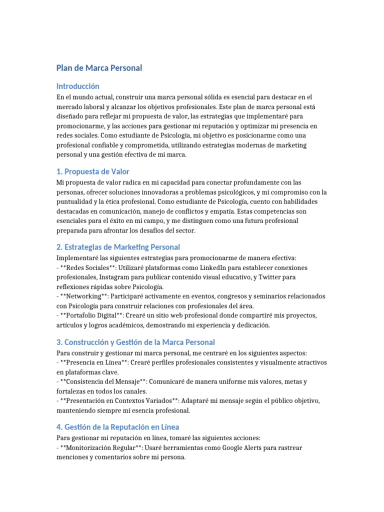 Plan de Marca Personal en Psicología | PDF | Marca | Sicología