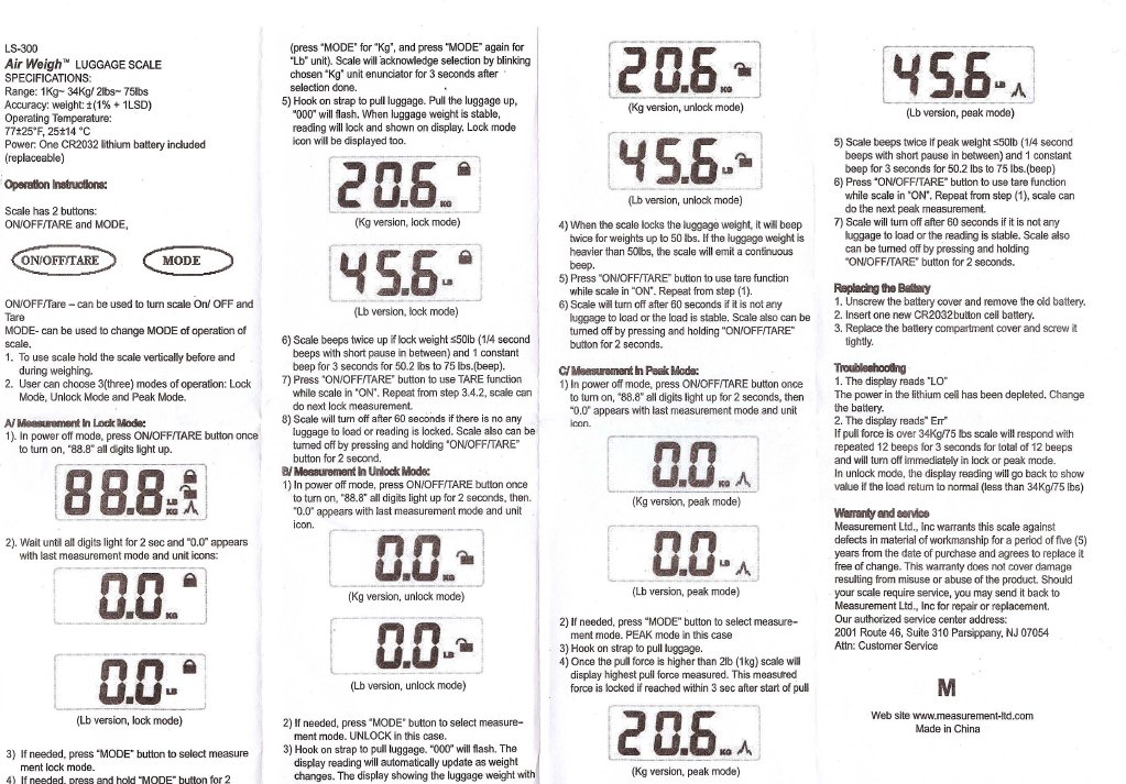 Air Weigh Luggage Scale Instructions PDF Computing And Information