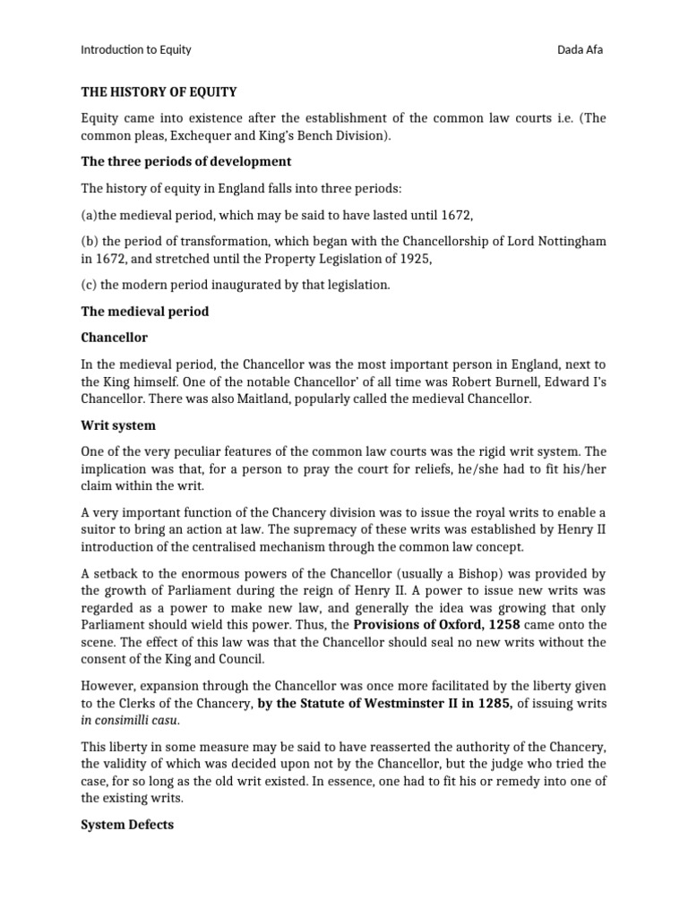 Introduction To Equity Pdf Equity Law Writ
