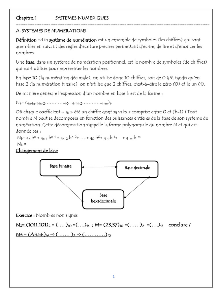 Systèmes numériques : bases et opérations | PDF | Décimal codé binaire ...