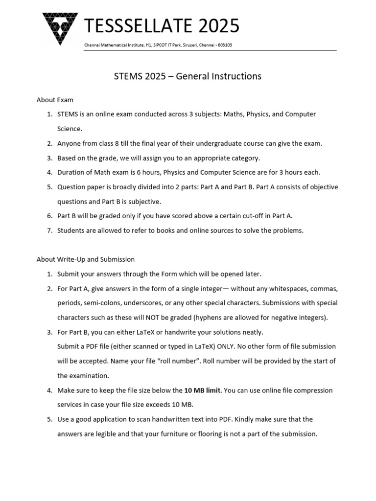 STEMS 2025 Exam Guidelines and Submission | PDF