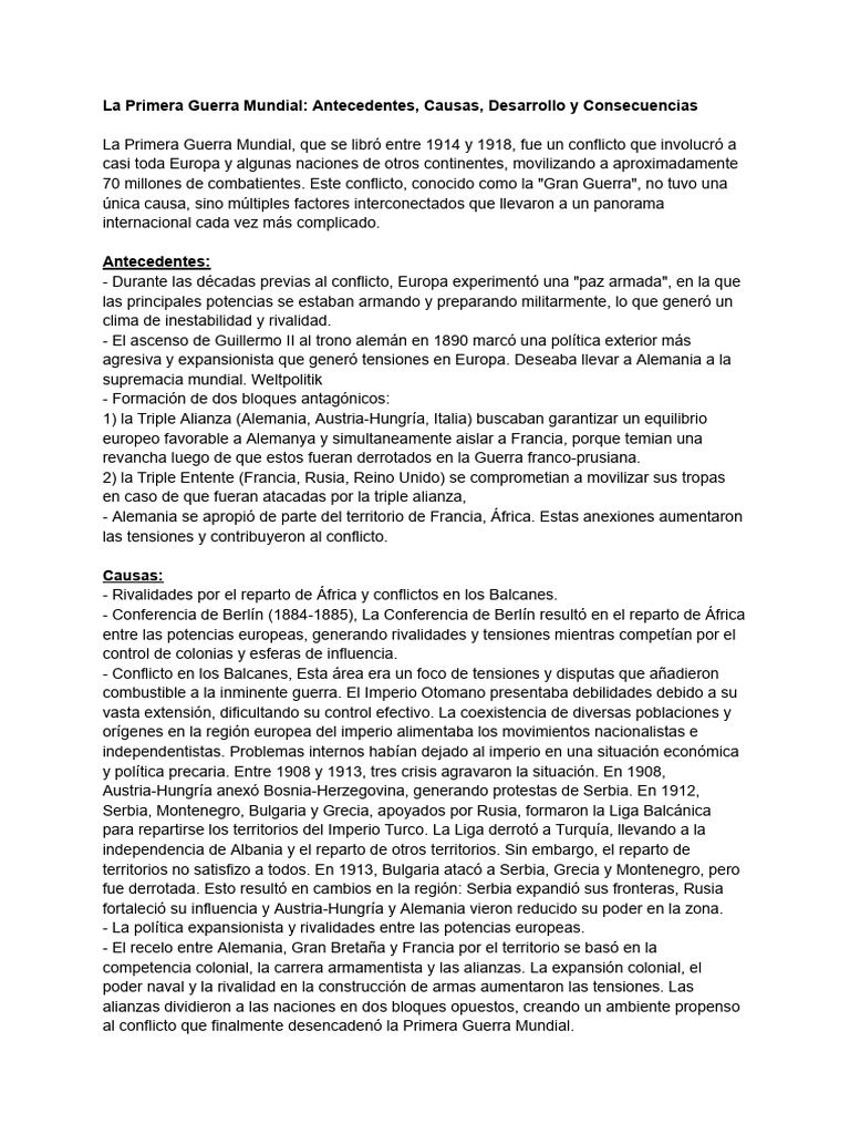 Causas y Consecuencias de la Primera Guerra Mundial | PDF | Austria ...