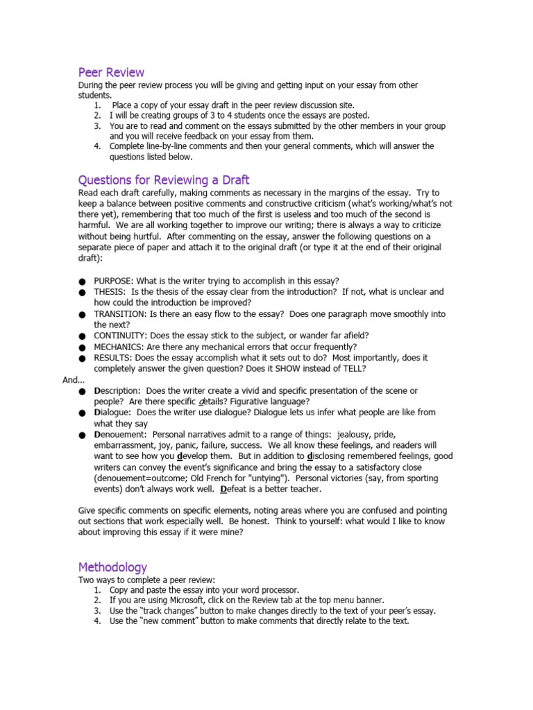 Peer Review Instructions - 2017 | PDF | Essays | Human Communication
