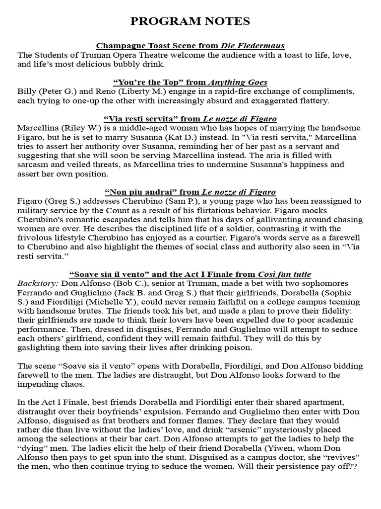 Opera Scenes Program Notes | PDF | The Marriage Of Figaro | Italian Music