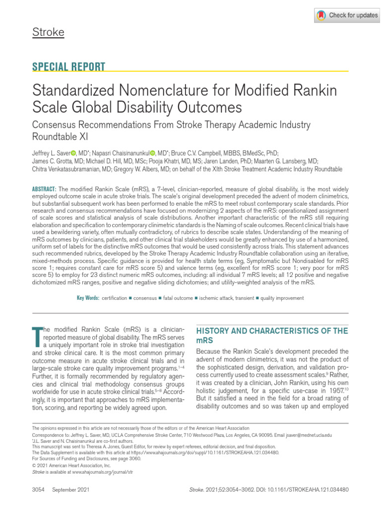 Saver Et Al 2021 Standardized Nomenclature For Modified Rankin Scale ...