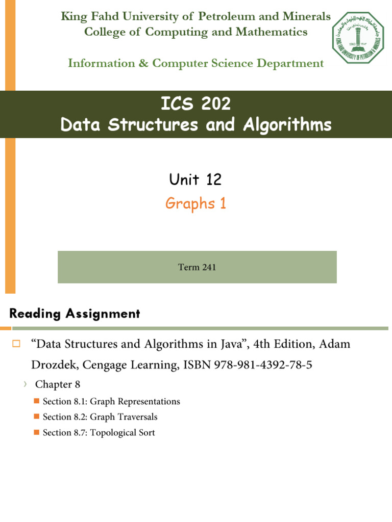 ICS202-12-Graphs1 | PDF | Discrete Mathematics | Combinatorics