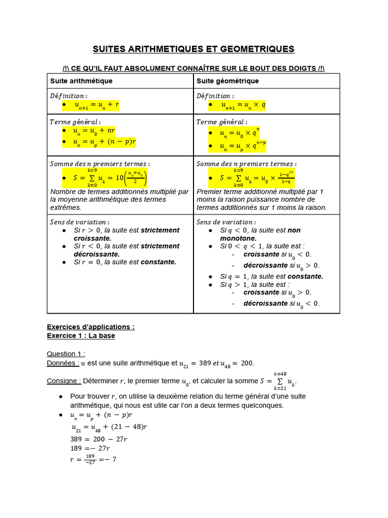 Suites Arithmétiques et Géométriques | PDF | Mathématiques | Analyse ...