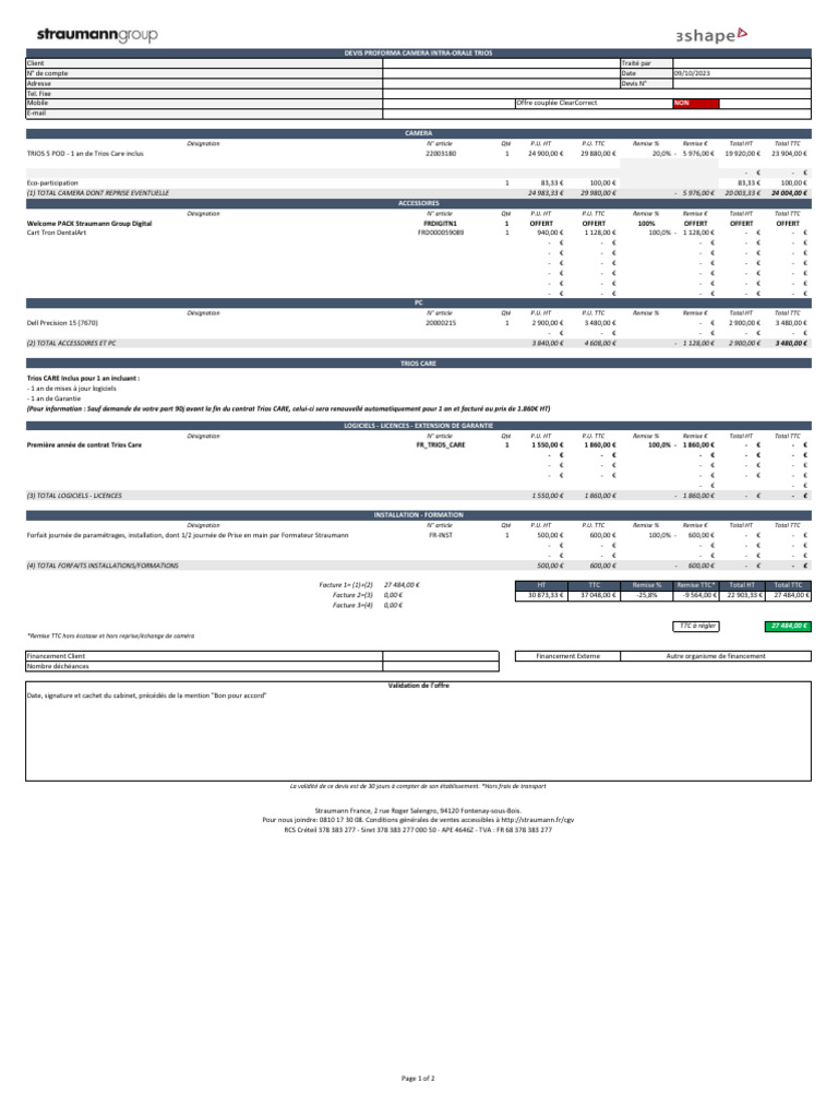 Devis Proforma Caméra Intra-Orale TRIOS | PDF | Taxe sur la valeur ...