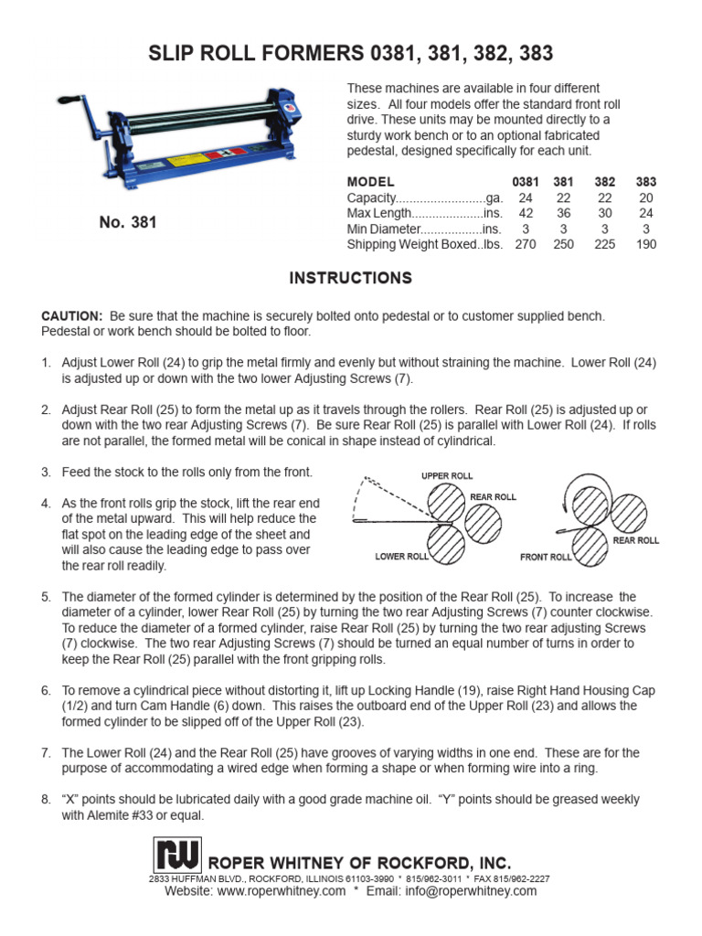 PEXTO Slip Roll Formers Model 0381-383 | PDF | Sheet Metal | Mechanical ...
