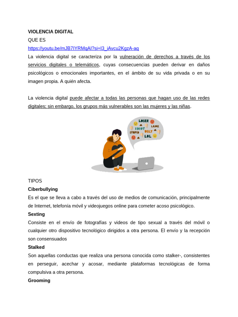 Tipos y Prevención de Violencia Digital | PDF | Acoso cibernético ...