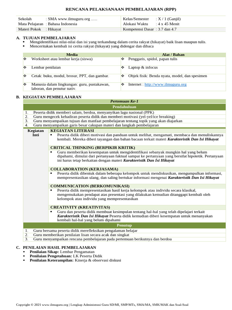 7.1 RPP I Bhs Indonesia X | PDF