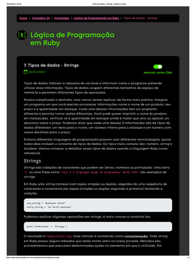 Tipos de Dados em Ruby: Strings | PDF | Ruby (linguagem de programação ...
