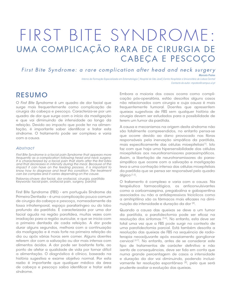 First Bite Syndrome: Dor Pós-Cirúrgica | PDF | Dor | Doenças e distúrbios